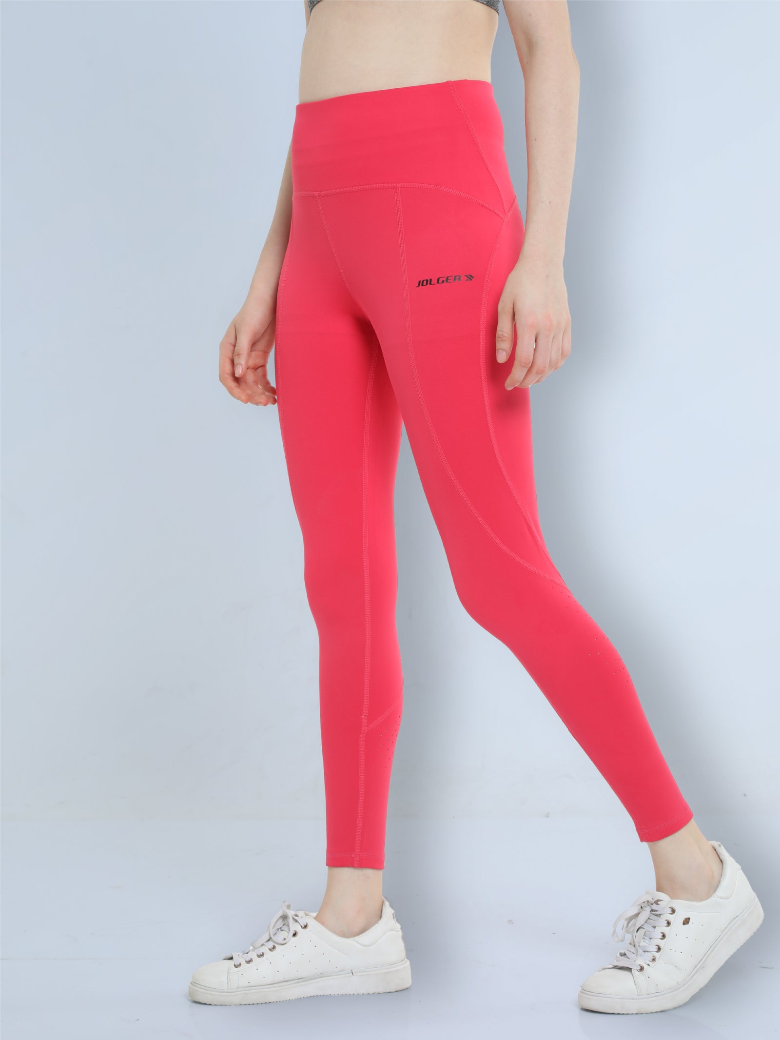 Perforated High Waisted Skinny Leggings In LIGHT PINK