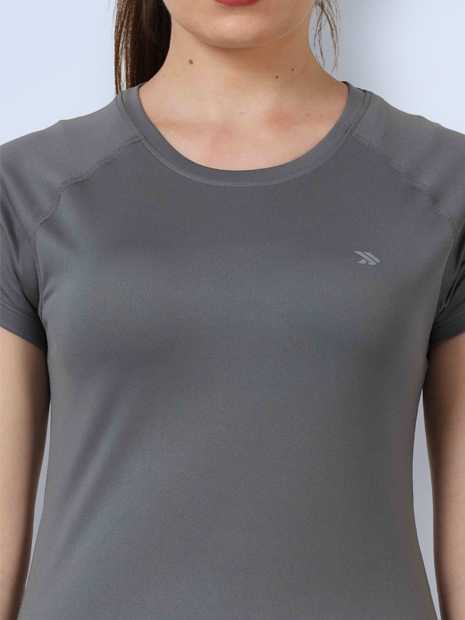JOLGER Women's Polyester Dark Grey colour Crew Neck T-Shirt -Solid